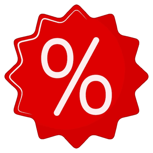 Desconto em destaque, símbolo de porcentagem em fundo vermelho chamativo.