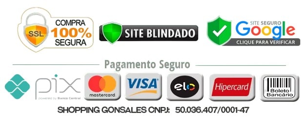 Pagamento seguro com várias opções de cartão e boleto bancário disponíveis.