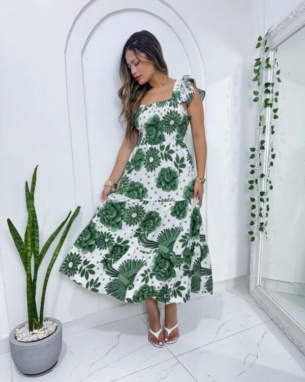Vestido Midi Floral Elegante - Estampado de Flores para Mulheres