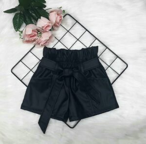 Short Infantil Menina Couro Com Cinto Clochard Blogueirinha