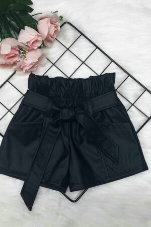 Short Infantil Menina Couro Com Cinto Clochard Blogueirinha