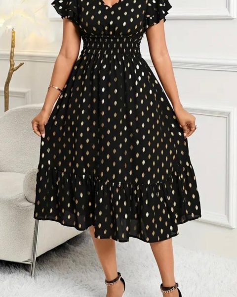 Vestido Midi Glam Dourado – Sofisticação e Estilo